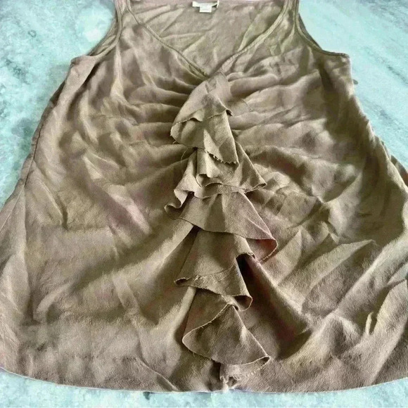 J.Crew Solid Gray Silk Ruffle Front V-Neck Sleeveless Blouse - Picture 3 of 7